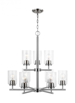 Oslo indoor dimmable 9-light chandelier in a brushed nickel finish with a clear seeded glass shade (38|31172-962)