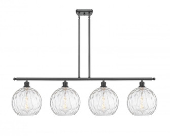 Athens Water Glass - 4 Light - 48 inch - Matte Black - Stem hung - Island Light (3442|516-4I-BK-G1215-10-LED)