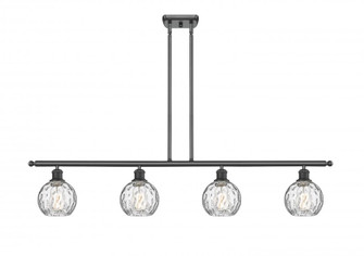 Athens Water Glass - 4 Light - 48 inch - Matte Black - Stem hung - Island Light (3442|516-4I-BK-G1215-6)