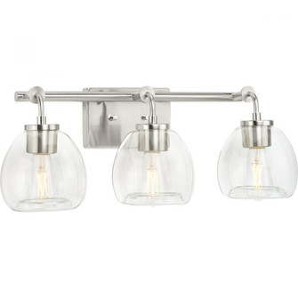 Caisson Collection Three-Light Brushed Nickel Clear Glass Urban Industrial Bath Vanity Light (149|P300347-009)