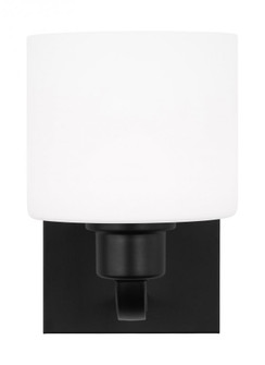 Canfield indoor dimmable LED 1-light wall bath sconce in a midnight black finish and etched white gl (38|4128801EN3-112)