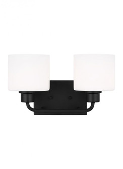 Canfield indoor dimmable LED 2-light wall bath sconce in a midnight black finish and etched white gl (38|4428802EN3-112)