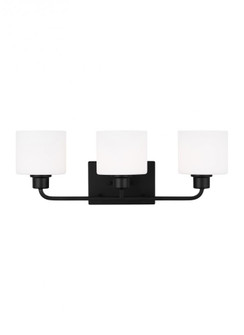 Canfield indoor dimmable LED 3-light wall bath sconce in a midnight black finish and etched white gl (38|4428803EN3-112)
