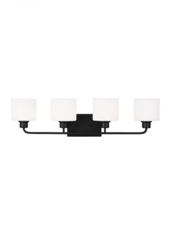 Canfield indoor dimmable 4-light wall bath sconce in a midnight black finish and etched white glass (38|4428804-112)