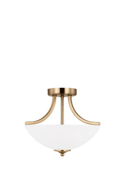 Geary traditional indoor dimmable LED small 2-light satin brass finish semi-flush convertible pendan (38|7716502EN3-848)