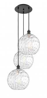 Athens Water Glass - 3 Light - 19 inch - Matte Black - Cord hung - Multi Pendant (3442|113B-3P-BK-G1215-12)