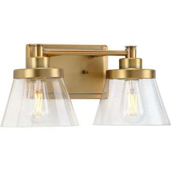 Hinton Collection Two-Light Vintage Brass Clear Seeded Glass Farmhouse Bath Vanity Light (149|P300349-163)