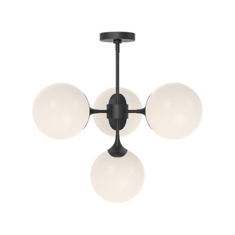 Nouveau 26-in Matte Black/Opal Matte Glass 4 Lights Chandelier (7713|CH505426MBOP)