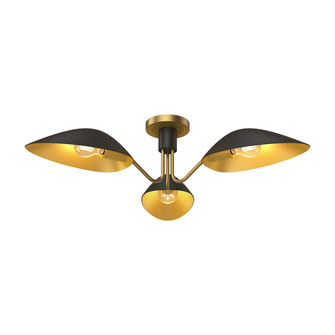 Oscar 32-in Aged Gold/Matte Black 3 Lights Semi Flush Mount (7713|SF550332MBAG)