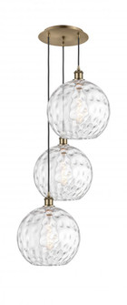 Athens Water Glass - 3 Light - 19 inch - Antique Brass - Cord hung - Multi Pendant (3442|113B-3P-AB-G1215-12)
