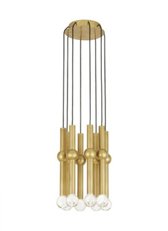 Modern Guyed dimmable LED 8-light Ceiling Chandelier in a Natural Brass/Gold Colored finish (7355|700TRSPGYD8RNB-LED930)