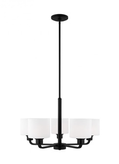 Canfield indoor dimmable 5-light chandelier in midnight black finish and etched white glass shade (38|3128805-112)