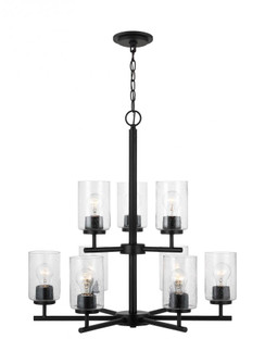 Oslo indoor dimmable 9-light chandelier in a midnight black finish with a clear seeded glass shade (38|31172-112)