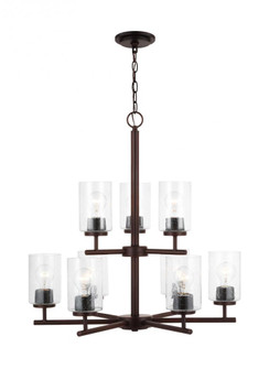 Oslo indoor dimmable 9-light chandelier in a bronze finish with a clear seeded glass shade (38|31172-710)