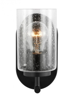 Oslo dimmable 1-light wall bath sconce in a midnight black finish with clear seeded glass shade (38|41170-112)