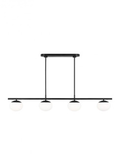 Lune modern medium indoor dimmable 4-light linear chandelier in an aged iron finish and milk white g (7725|EC1264AI)