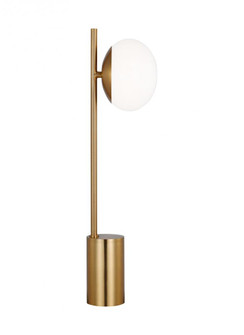Lune mid-century indoor dimmable 1-light table lamp in a burnished brass finish with a milk white gl (7725|ET1461BBS2)
