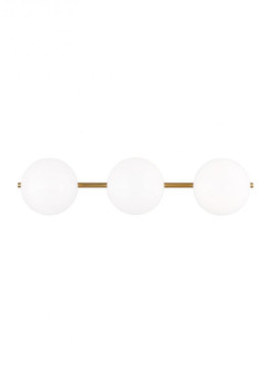 Lune mid-century indoor dimmable 3-light vanity in a burnished brass finish with a milk white glass (7725|EV1013BBS)