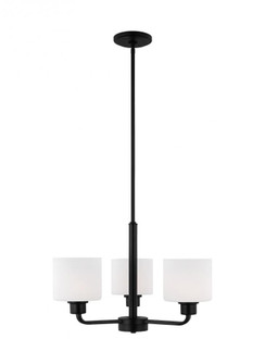 Canfield indoor dimmable 3-light chandelier in midnight black finish and etched white glass shade (38|3128803-112)