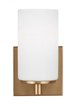Hettinger traditional indoor dimmable LED 1-light wall bath sconce in a satin brass finish with etch (38|4139101EN3-848)
