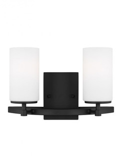 Alturas indoor dimmable LED 2-light wall bath sconce in a midnight black finish and etched white (38|4424602EN3-112)