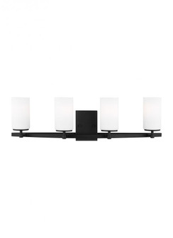 Alturas indoor dimmable LED 4-light wall bath sconce in a midnight black finish and etched white gla (38|4424604EN3-112)