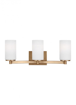 Hettinger traditional indoor dimmable LED 3-light wall bath sconce in a satin brass finish with etch (38|4439103EN3-848)