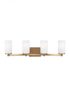 Hettinger traditional indoor dimmable LED 4-light wall bath sconce in a satin brass finish with etch (38|4439104EN3-848)