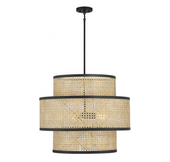 3-Light Pendant in Natural Cane with Matte Black (8483|M7016MBK)