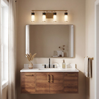 Abel 4-Light LED Bathroom Vanity Light in Matte Black with Warm Brass Accents (128|8-1638-4-143)