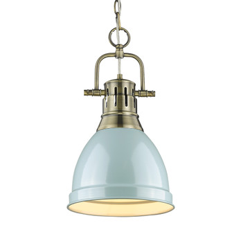 Yep by Golden Lighting Duncan 1-light 9in Chain Hung Pendant in Aged Brass and Seafoam shade (36|3602-S AB-SF)