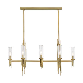 Torres 38-in Ribbed Glass/Vintage Brass 8 Lights Linear Pendant (7713|LP335838VBCR)