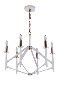 The Reserve 6 Light Chandelier in Matte White/Satin Brass (20|55526-MWWSB)
