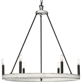 Galloway Collection Six-Light 28.25'' Matte Black Modern Farmhouse Chandelier with Distressed Whi (149|P400302-31M)