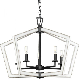 Galloway Collection Five-Light 19.25'' Matte Black Modern Farmhouse Chandelier with Distressed Wh (149|P400301-31M)
