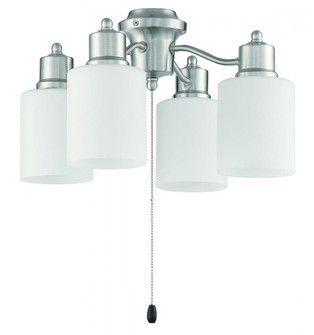 4 Light Universal Energy Star Fan Light Kit in Brushed Polished Nickel w White Glass (20|LK403107-BNK-WG-LED)