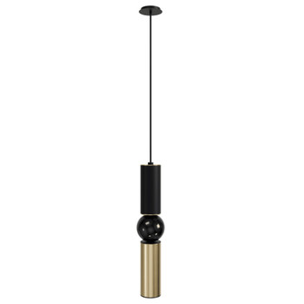 Cicada 17''H Cylinder LED Pendant in Black and Brushed Brass (4450|HF1091-BK-BB)