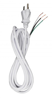 8 Foot 18/3 SVT 105C Heavy Duty Cord Set; White Finish; 100 Carton; 3 Prong Molded Plug; Stripped (27|90/2414)