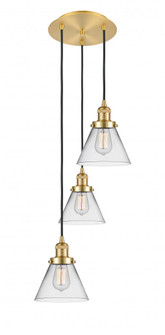 Cone - 3 Light - 14 inch - Satin Gold - Cord hung - Multi Pendant (3442|113F-3P-SG-G42)