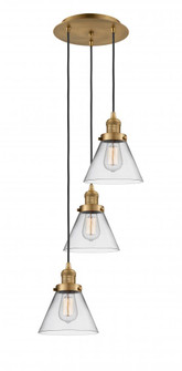 Cone - 3 Light - 14 inch - Brushed Brass - Cord hung - Multi Pendant (3442|113F-3P-BB-G42)