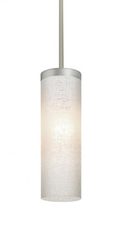Besa Friz Stem Pendant, White Linen, Satin Nickel Finish, 1x75W Medium Base (127|1TT-FRIZLN-SN)
