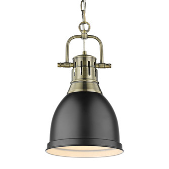 Yep by Golden Lighting Duncan 1-light 9in Chain Hung Pendant in Aged Brass and Matte Black shade (36|3602-S AB-BLK)
