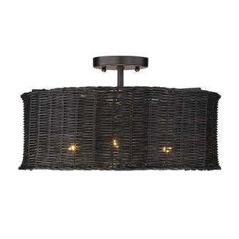 Erma 3 Light Semi-Flush in Matte Black with Black Wicker Shade (36|1084-SF BLK-BW)