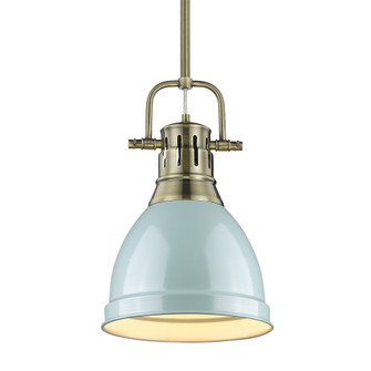 Yep by Golden Lighting Duncan 1-light 9in Rod Hung Pendant in Aged Brass and Seafoam shade (36|3604-S AB-SF)