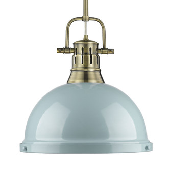 Yep by Golden Lighting Duncan 1-light 14in Rod Hung Pendant in Aged Brass and Seafoam shade (36|3604-L AB-SF)