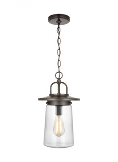 Tybee casual 1-light LED outdoor exterior ceiling hanging pendant in antique bronze finish with clea (38|6208901EN7-71)
