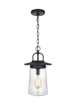 Tybee casual 1-light LED outdoor exterior ceiling hanging pendant in black finish with clear glass s (38|6208901EN7-12)