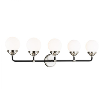 Cafe mid-century modern 5-light indoor dimmable bath vanity wall sconce in brushed nickel silver fin (7725|4487905-962)