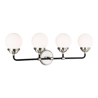 Cafe mid-century modern 4-light indoor dimmable bath vanity wall sconce in brushed nickel silver fin (7725|4487904-962)