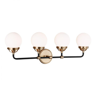 Cafe mid-century modern 4-light indoor dimmable bath vanity wall sconce in satin brass gold finish w (7725|4487904-848)